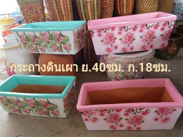 กระถางดินเผาเพ้นท์ลาย | วรรณาดินเผา - โชคชัย นครราชสีมา