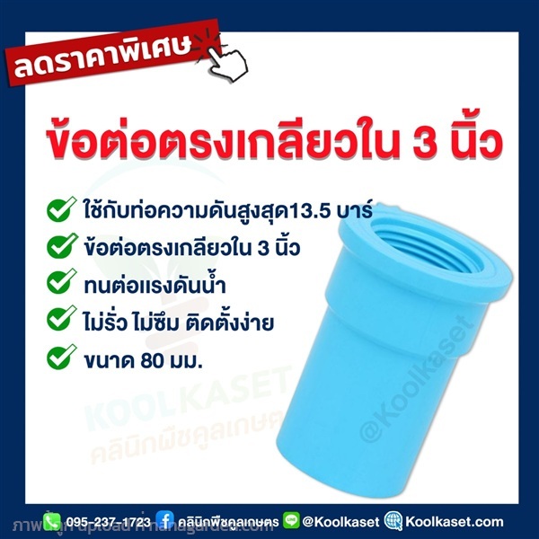 ท่อต่อตรง PVC แบบเกลียวใน 3 นิ้ว | คลินิกพืชคูลเกษตร - ชุมตาบง นครสวรรค์