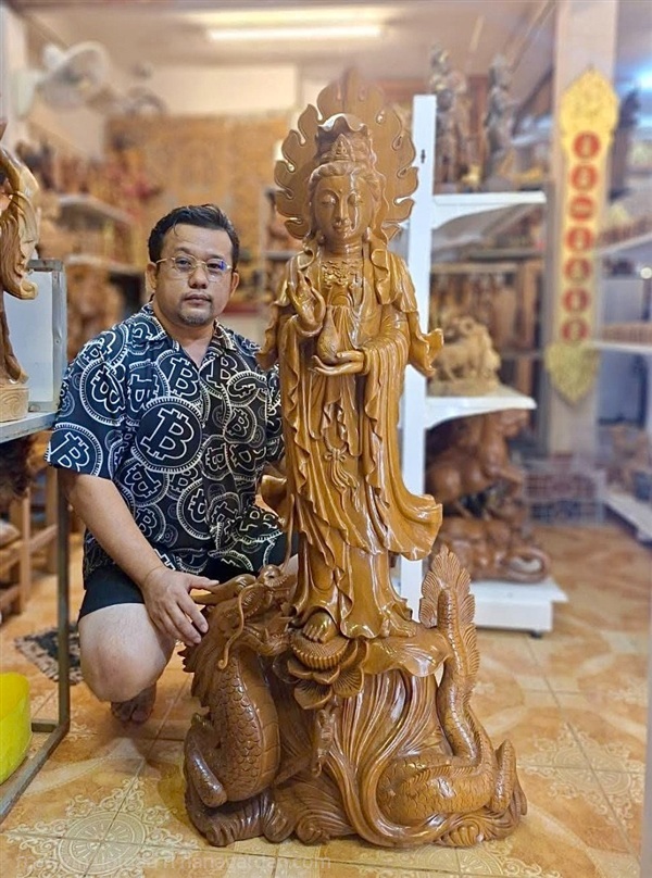 กวนอิมไม้แกะท่ายืน ประทานพร องค์ใหญ่ ขนาดสูงราว160 | ร้านวังโบราณ - บางบัวทอง นนทบุรี