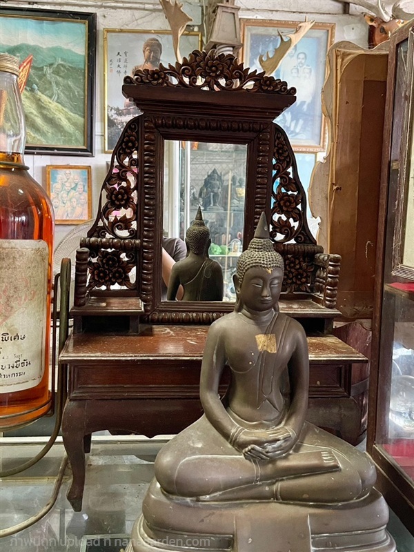 โต๊ะเครื่องแป้งไม้สัก แกะสลัก ขนาดกลาง ลายดอก | ร้านวังโบราณ - บางบัวทอง นนทบุรี