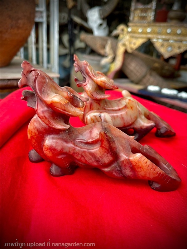 ปี่เซี่ยะหินหยกแกะสลัก สีแดงทับทิม ขนาดบูชา | ร้านวังโบราณ - บางบัวทอง นนทบุรี