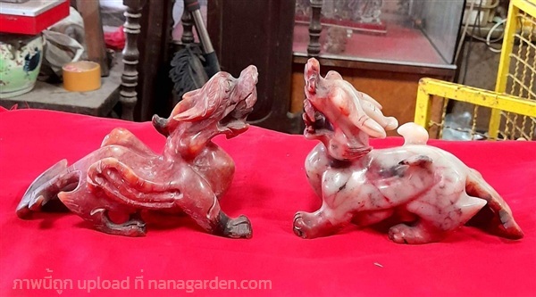 ปี่เซี่ยะหินหยกสีแดงแกะสลัก ขนาดบูชา เป็นคู่ | ร้านวังโบราณ - บางบัวทอง นนทบุรี
