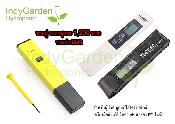 เครื่องมือวัดค่า pH+EC สำหรับปลูกผักไฮโดรโปนิกส์ | IndyGarden Hydroponic - บางกรวย นนทบุรี