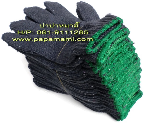 ถุงมือผ้าสีเทา 7 ขีด (ขอบเขียว) จำนวน 1 โหล | บ้านป่าป๊า & หม่ามี๊ - นนทบุรี