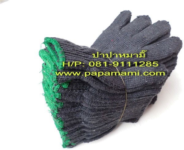 ถุงมือผ้าสีเทา 7 ขีด (ขอบเขียว) จำนวน 10 โหล | บ้านป่าป๊า & หม่ามี๊ - นนทบุรี