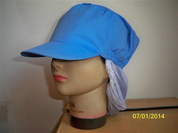 หมวกโรงงาน หมวกเก็บผม หมวกผ้าล้วน เสริมตาข่ายท้ายทอย สีฟ้า | โรงงาน หมวกตาข่ายบน ทีเอสเค - คลองหลวง ปทุมธานี