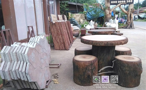 ชุดโต๊ะม้านั่งหินเทียมลายไม้มะขาม