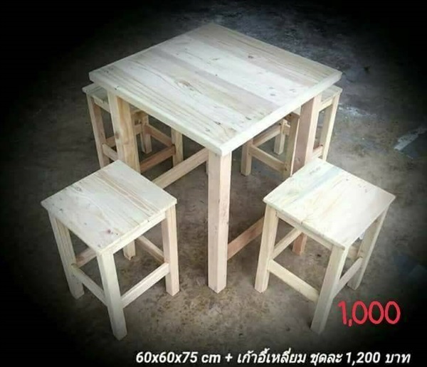 โต๊ะไม้สน ขนาด 60x60 +เก้าอี้ 4 ตัว ชุดละ 1000 บาท | โต๊ะไม้ขอนแก่น - เมืองขอนแก่น ขอนแก่น