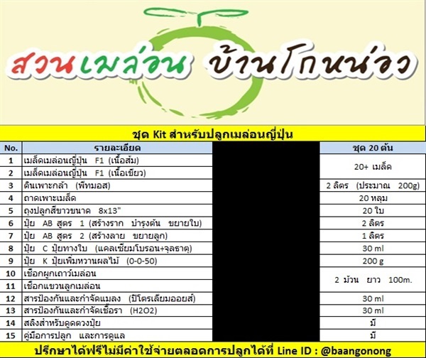 ชุดปลูกเมล่อนสำหรับมือสมัครเล่น 20 ต้นส่งฟรี เก็บเงินปลายทาง