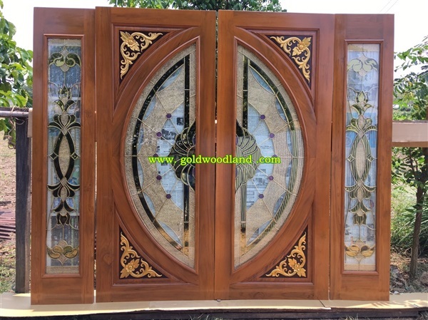 ประตูกระจกนิรภัยไม้สัก ประตูไม้สักทอง รหัส GBBB 66 | goldwoodland_โกลด์วู๊ดแลนด์ - สูงเม่น แพร่