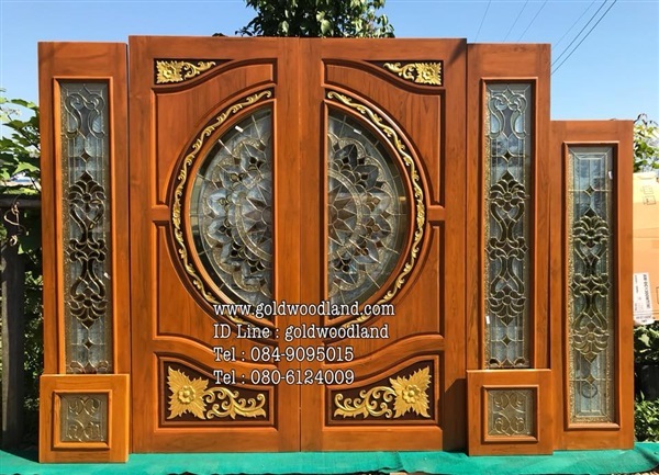 ประตูกระจกนิรภัยไม้สัก ประตูไม้สักทอง รหัส GBBB 69 | goldwoodland_โกลด์วู๊ดแลนด์ - สูงเม่น แพร่