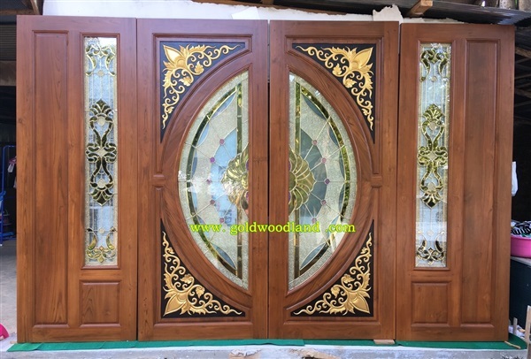 ประตูกระจกนิรภัยไม้สัก ประตูไม้สักทอง รหัส GBBB 92 | goldwoodland_โกลด์วู๊ดแลนด์ - สูงเม่น แพร่