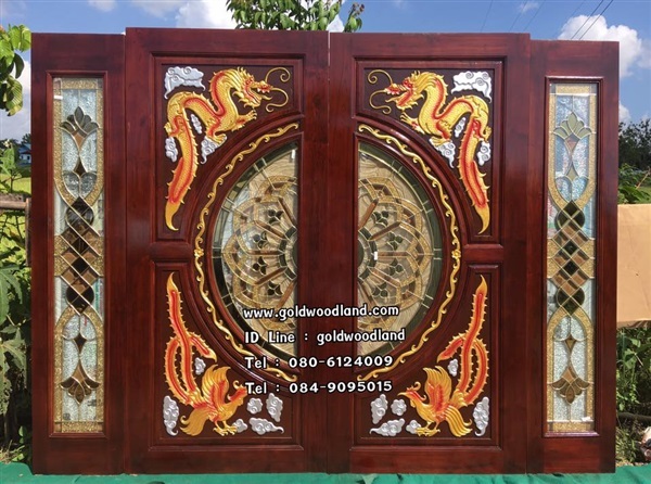 ประตูกระจกนิรภัยไม้สัก ประตูไม้สักทอง รหัส GBBB 100 | goldwoodland_โกลด์วู๊ดแลนด์ - สูงเม่น แพร่