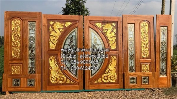 ประตูกระจกนิรภัยไม้สัก ประตูไม้สักทอง รหัส GBBB 112 | goldwoodland_โกลด์วู๊ดแลนด์ - สูงเม่น แพร่