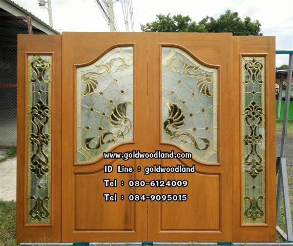ประตูกระจกนิรภัยไม้สัก ประตูไม้สักทอง รหัส GBBB 120