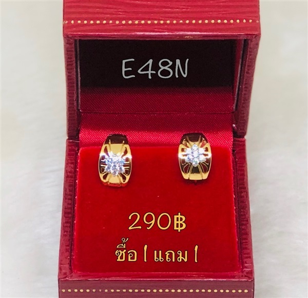 ต่างหูหุ้มทองฝังเพชร รหัส E48N (ซื้อ1 แถม1)