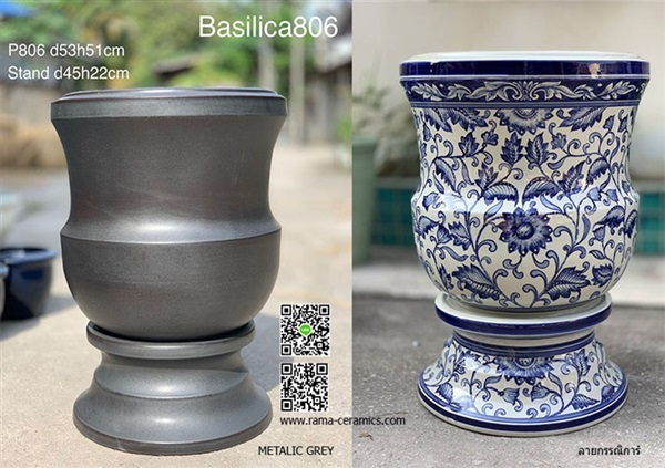 อ่างบัวเซรามิคขนาดใหญ่ พร้อมฐานรอง (Bazilica 806L)ลายกรรณิกา