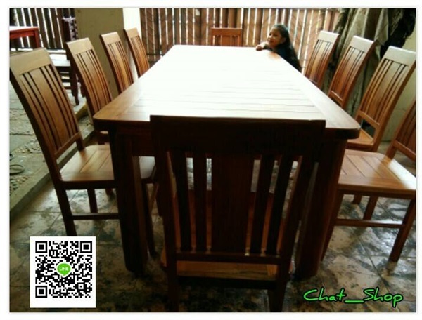 โต๊ะไม้แดง  100x250 พร้อมเก้าอี้ 10  ตัว   | ร้าน Chat_Shop  (เฟอร์นิเจอร์ไม้)  - บางใหญ่ นนทบุรี