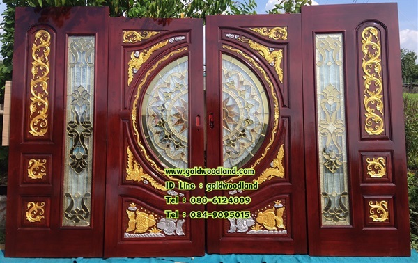 ประตูบ้านไม้สักกระจกนิรภัยแบบบานเลื่อน | goldwoodland_โกลด์วู๊ดแลนด์ - สูงเม่น แพร่