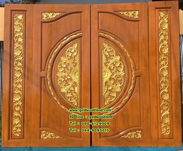 ประตูบ้านไม้สักทองลายไทย