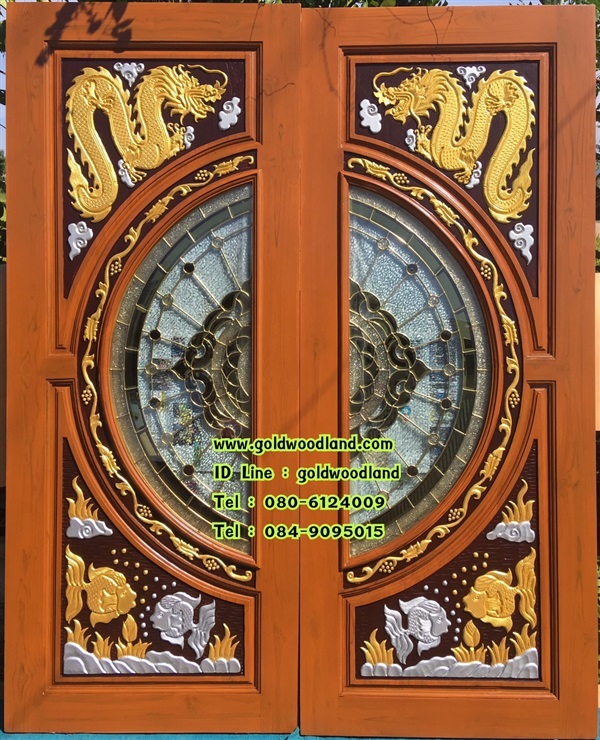 ประตูไม้สัก บานคู่ กระจกนิรภัย | goldwoodland_โกลด์วู๊ดแลนด์ - สูงเม่น แพร่