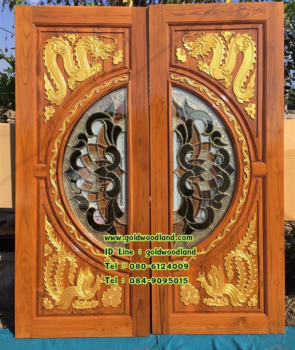 ประตูไม้สักหน้าบ้าน กระจกนิรภัย | goldwoodland_โกลด์วู๊ดแลนด์ - สูงเม่น แพร่