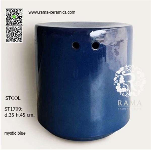 ST1709 ที่นั่งเซรามิค(กี๋ทรงกระบอก) เคลือบ mystic blue | รามาเซรามิค - เมืองลำปาง ลำปาง