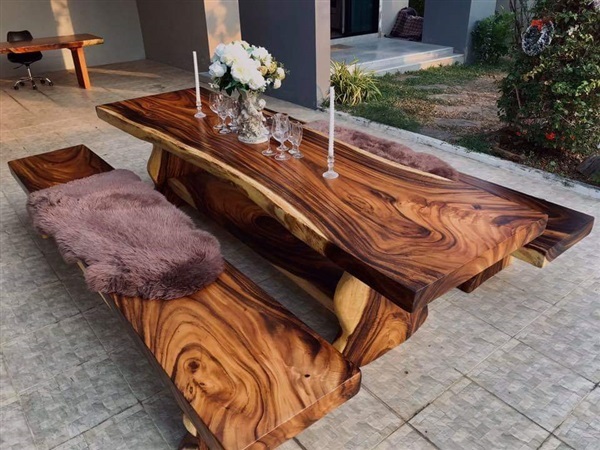 Set โต๊ะไม้ Indian walnut  ลายสวยมากครับ