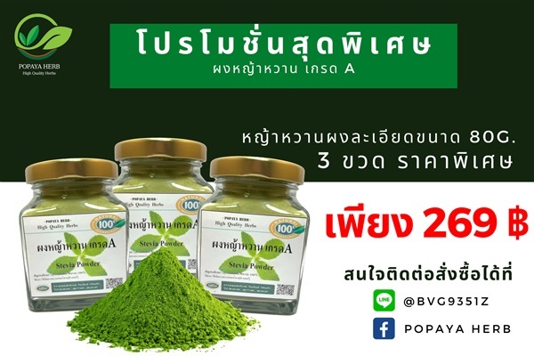 หญ้าหวานผงละเอียด(Stevia Powder) บรรจุ80g.  | PopayaNaturalProduct - คลองหลวง ปทุมธานี