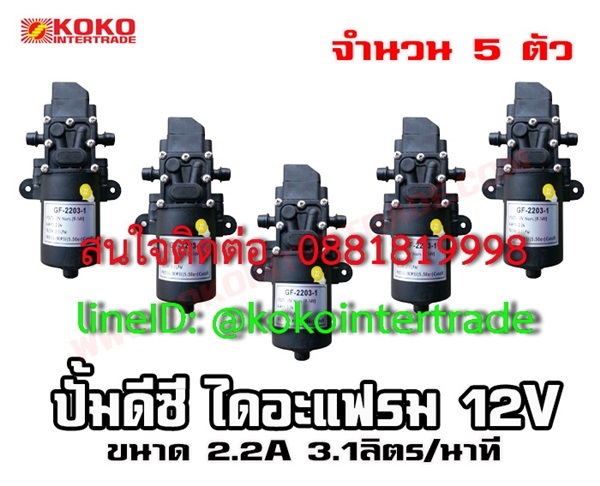  ปั้มดีซี 12V ไดอะแฟรม 3ลิตร 2แอมป์ เข้า3/8นิ้ว ออก3/8นิ้ว 5