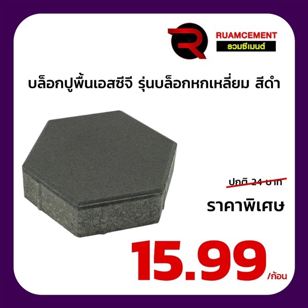 บล็อกปูพื้น ตราช้าง รุ่น บล็อกหกเหลี่ยม HEXAGON สีดำ