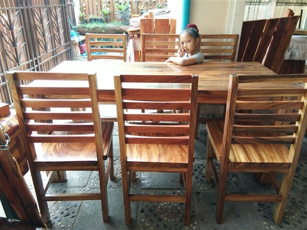 โต๊ะอาหารไม้แผ่นเดียว 80x180+เก้าอี้ 6 | ร้าน Chat_Shop  (เฟอร์นิเจอร์ไม้)  - บางใหญ่ นนทบุรี