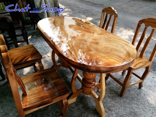 โต๊ะอาหารไม้แผ่นเดียว + เก้าอี้ 4 ตัว  | ร้าน Chat_Shop  (เฟอร์นิเจอร์ไม้)  - บางใหญ่ นนทบุรี