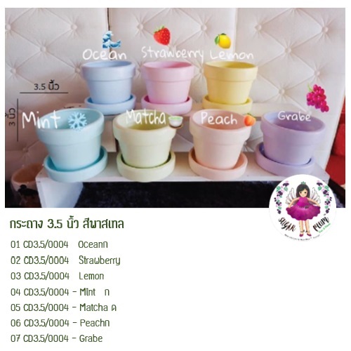 กระถาง3.5นิ้ว สีพาสเทล พร้อมถาด สี Mint