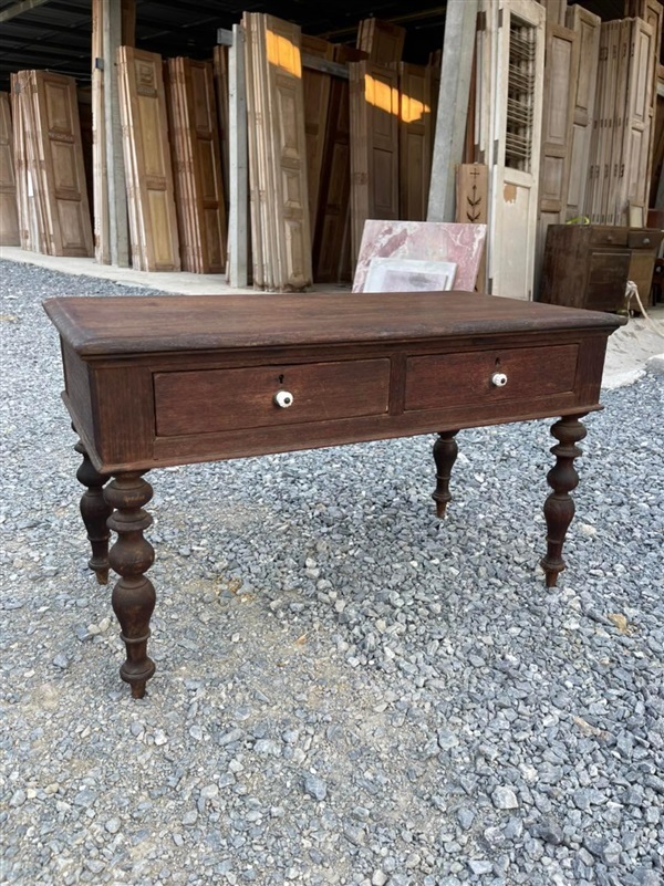 ตั่งขากลึงงานเก่า ท๊อปไม้แผ่นเดียว