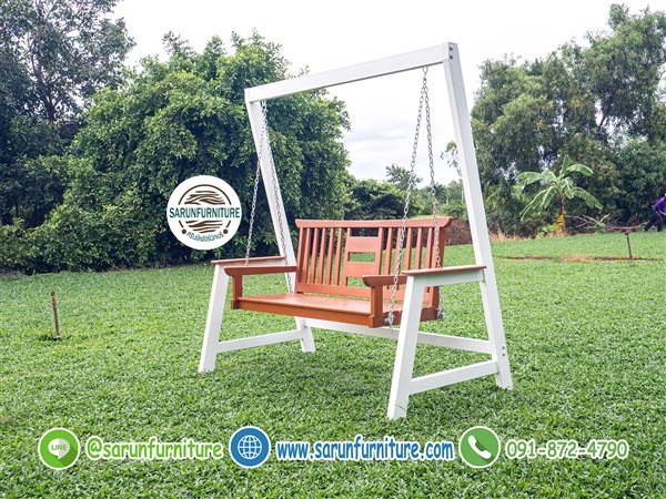 ที่นั่งชิงช้าไม้เต็ง โครงเหล็กไม่มีหลังคา สไตล์มินิมอ | Sarunfurniture - หนองเสือ ปทุมธานี