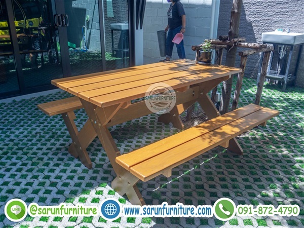 ชุดโต๊ะสนามขาไขว้ไม้เต็ง โต๊ะสนามในสวนกลางแจ้ง | Sarunfurniture - หนองเสือ ปทุมธานี