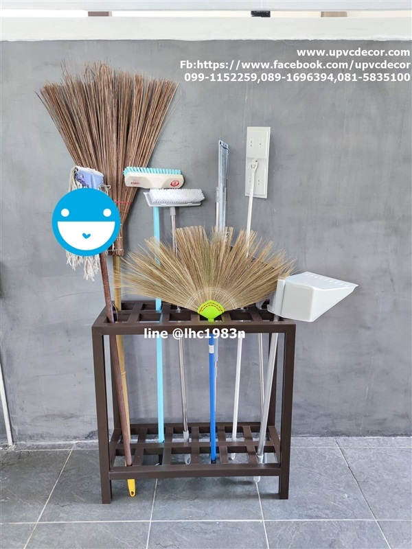 ชั้นเก็บอุปกรณ์ทำความสะอาด ชั้นเสียบไม้กวาดไม้ถู ชั้นวางของ | บ้านทำไม้ - พุทธมณฑล นครปฐม