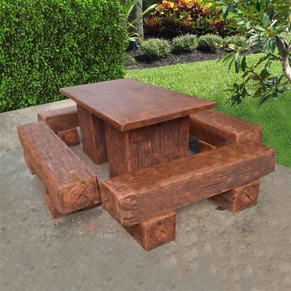 โต๊ะปูนลายไม้ ชุดโต๊ะปูนลายไม้ โต๊ะลายไม้ รุ่น waree9